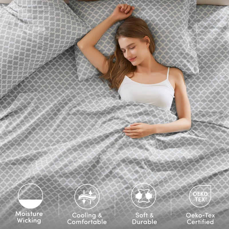 Comfort Spaces King Cooling Sheets, Moisture Wicking Coolmax Sheets, Soft, Colorfast Sheet Set, Cooling Bed Sheets For Hot Sleepers, Elastic Deep Pocket Fits Up to 16" Mattress, King Charcoal 4 Piece - Image 5